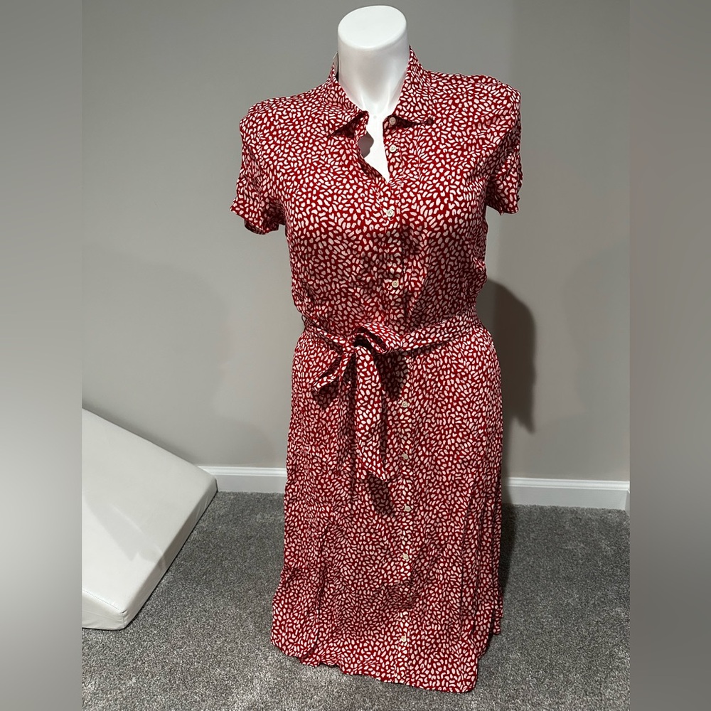 Talbots Red and White Short-Sleeve Printed Midi Shirt Dress - Picture 2 of 8